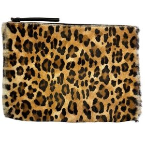 Banana Republic calf hair animal print and leather large zippered pouch